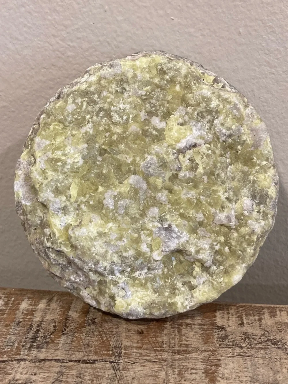 Yellow Rock with Crystals Sulfur Smell 3.5” Across